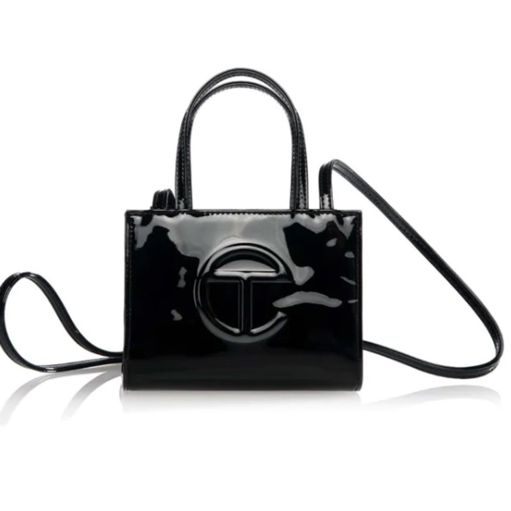 Small Black Patent Shopping Bag